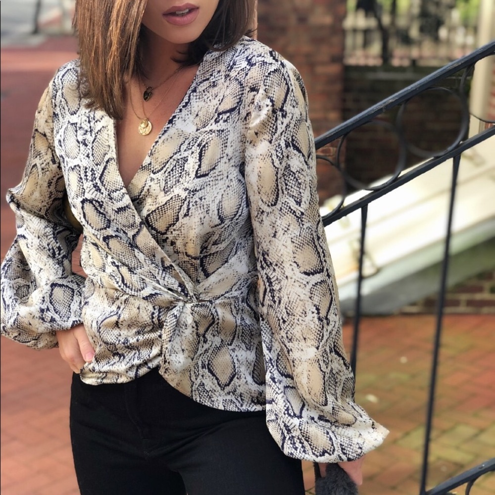 Last 1✨Gwyneth Snake Print Puff Sleeve Top - Picture 2 of 8